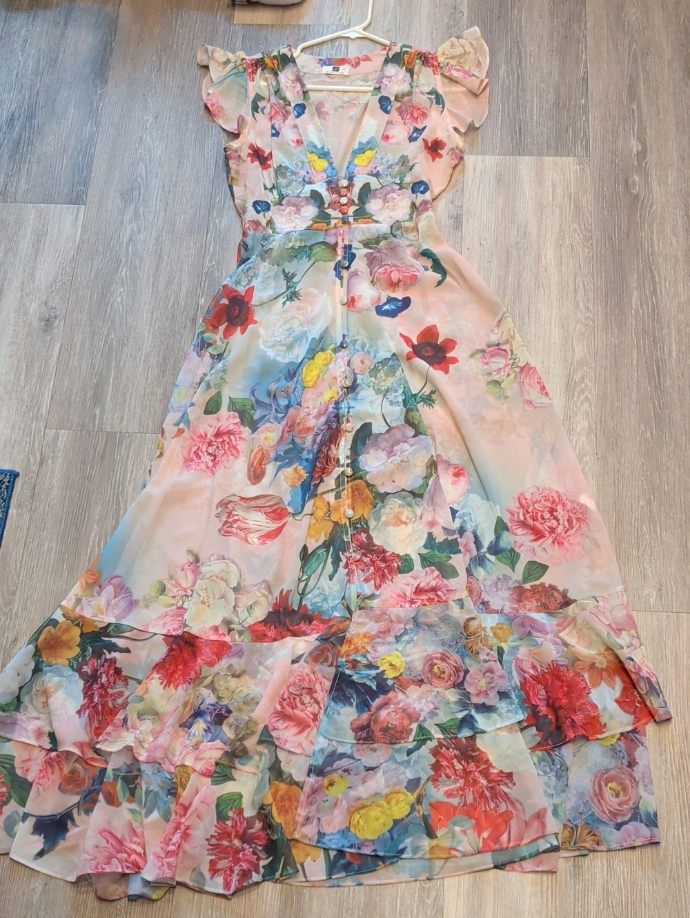 JC Collections Floral High-Low Maxi Dress | Size Small | Romantic Watercolor